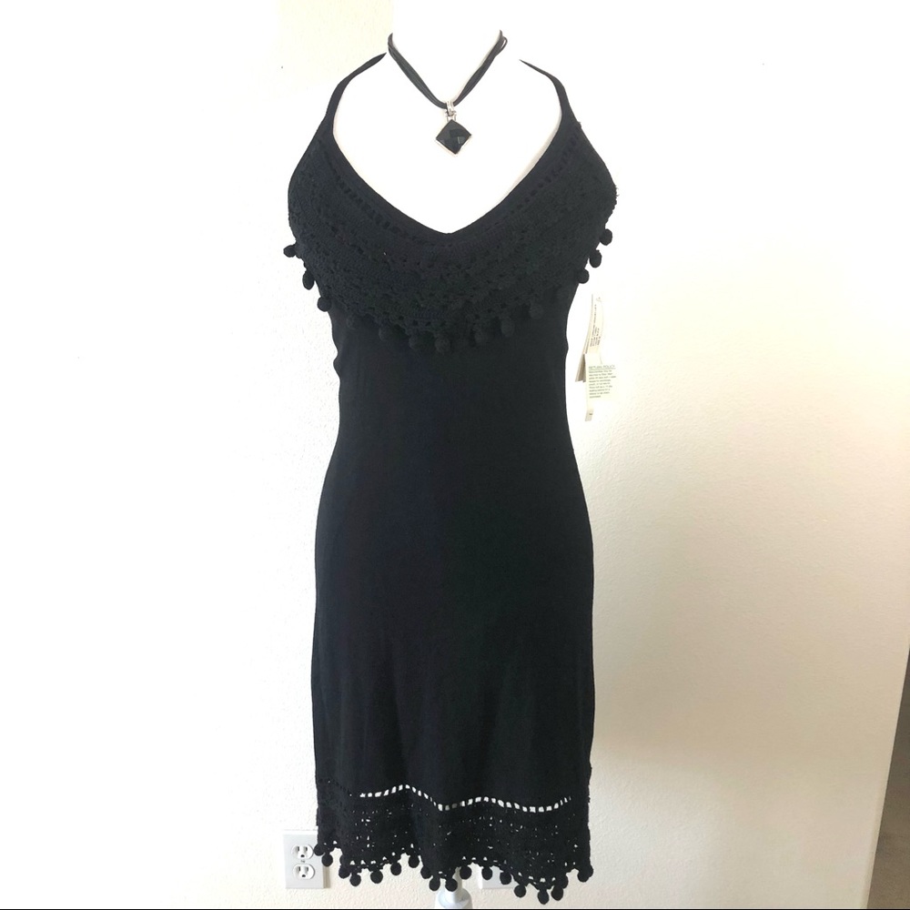 Adrienne Black Crochet Lace Halter Dress Whimsygoth Romantic Bohemian Festival